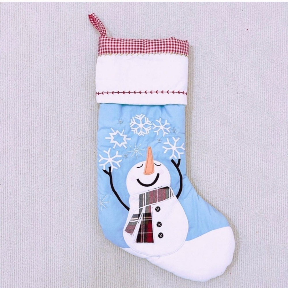 New PBK Snowman Snowflakes Quilted Christmas Stocking POTTERY BARN KIDS